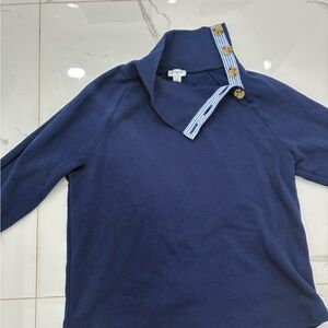 J.Crew Button-Neck Sweatshirt with Striped Trim